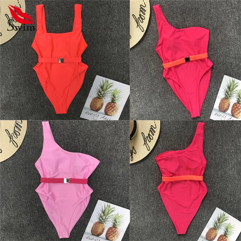 

Bikinis 2019 One Piece Swimsuit Sheer Bikini Tankini Women Swimsuit With Belt Push Up Bathing Suit Beachwear Monokini Swimsuites