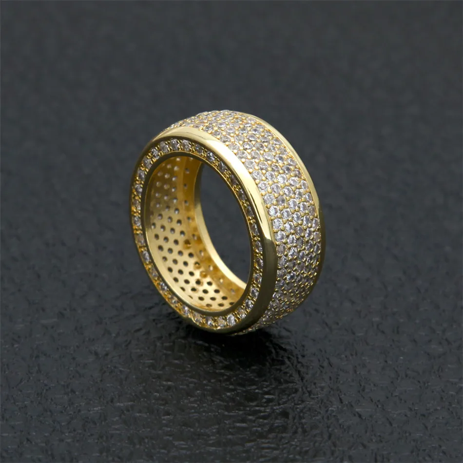 В стиле «хип-хоп» полная отделка цирконами AAA льда и экстравагантные цвета: золотистый, серебристый круглые кольца для Для мужчин, реперские кепки, ювелирное изделие, подарок Прямая Размеры 8-11