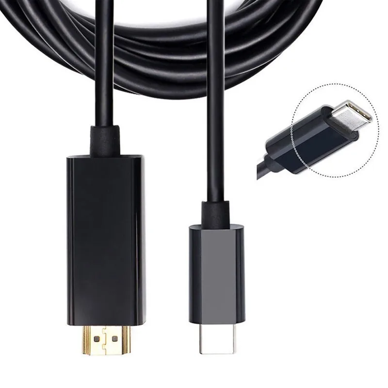 Black 1.8m 4K USBC Cable Type C To HDMI HDTV Adapter Cable Gold USB 3.1 USB-C To Hdmi For MacBook