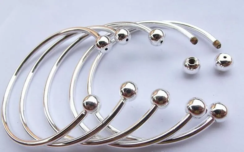 

Rigid Silver Plated Bracelet Bangle Fits European Beads 6.5cm 7.0cm 20pcs
