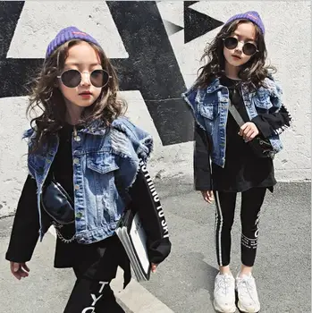 

2019 new wholesale girls 2 pcs set t-shirt+denim vest fashion spring girls suit 4-9t A781