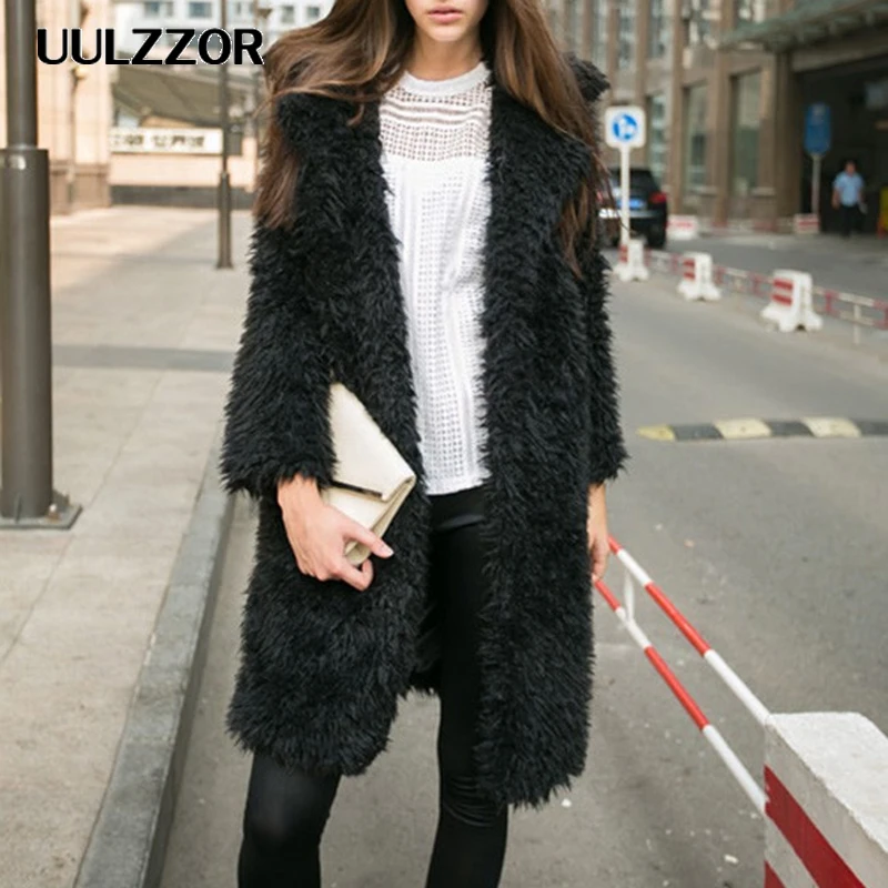 

UULZZOR Elegant Faux Fur Coat Women Long Faux Fur Coat jacket Winter Warm Soft Fur Jacket Female Overcoat Casual Teddy Outwear