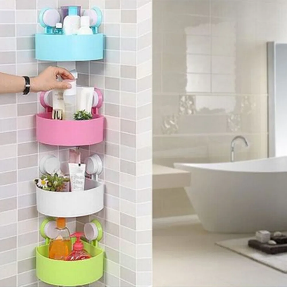 Corner Mounted Storage Shelf Strong Vacuum Suction Cup Triangle Rack Organizer Kitchen Bathroom Indoor Home Household