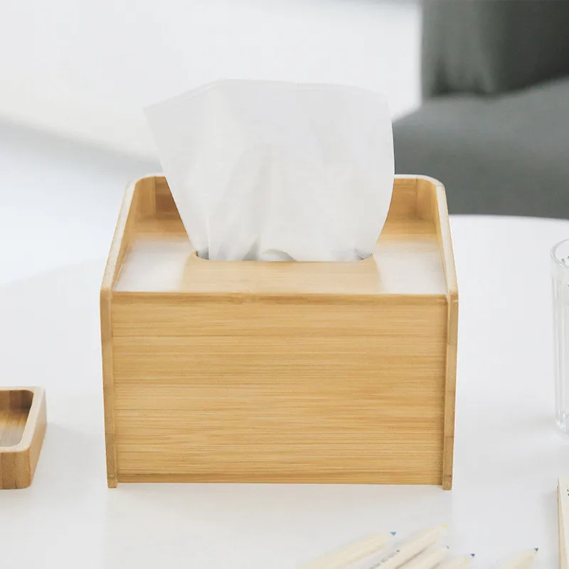 Modern Style Bamboo Tissue Box Creative Eco Natural Wood Seat Type