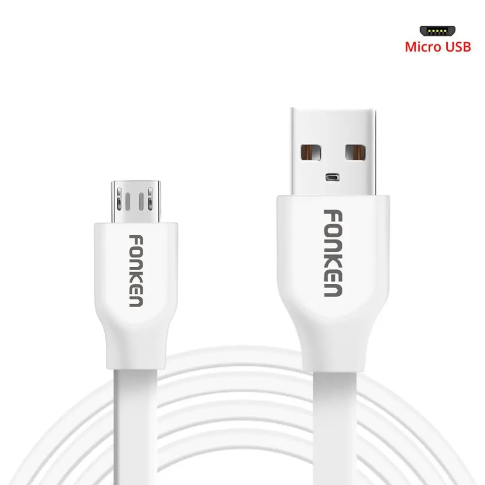 FONKEN Micro USB кабель плоский Лапша Макс 2.4A быстрое зарядное устройство зарядный шнур данных анти-обмотка Быстрая зарядка для мобильных телефонов Кабели - Цвет: Белый