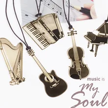 Free shipping Cute Kawaii Golden Metal Bookmarks Creative Piano Guitar Trumpet Book markers Stationery Gift School Supplies 3013