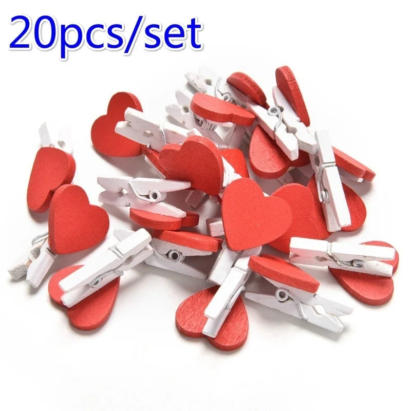 New 20Pc/BAG Mini Heart Love Wooden Clothes Photo Paper Peg Pin Clothespin Craft Clips | Дом и сад