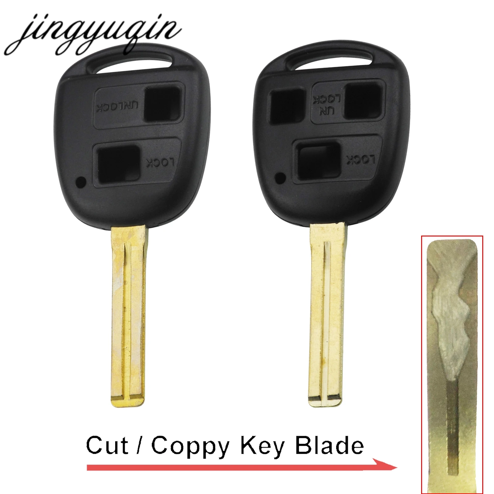 

jingyuqin Cut Blank Remote Key Shell for Toyota Land Cruiser 2/3 Buttons Uncut Key Fob Case Cutting Blade TOY48 Replacement