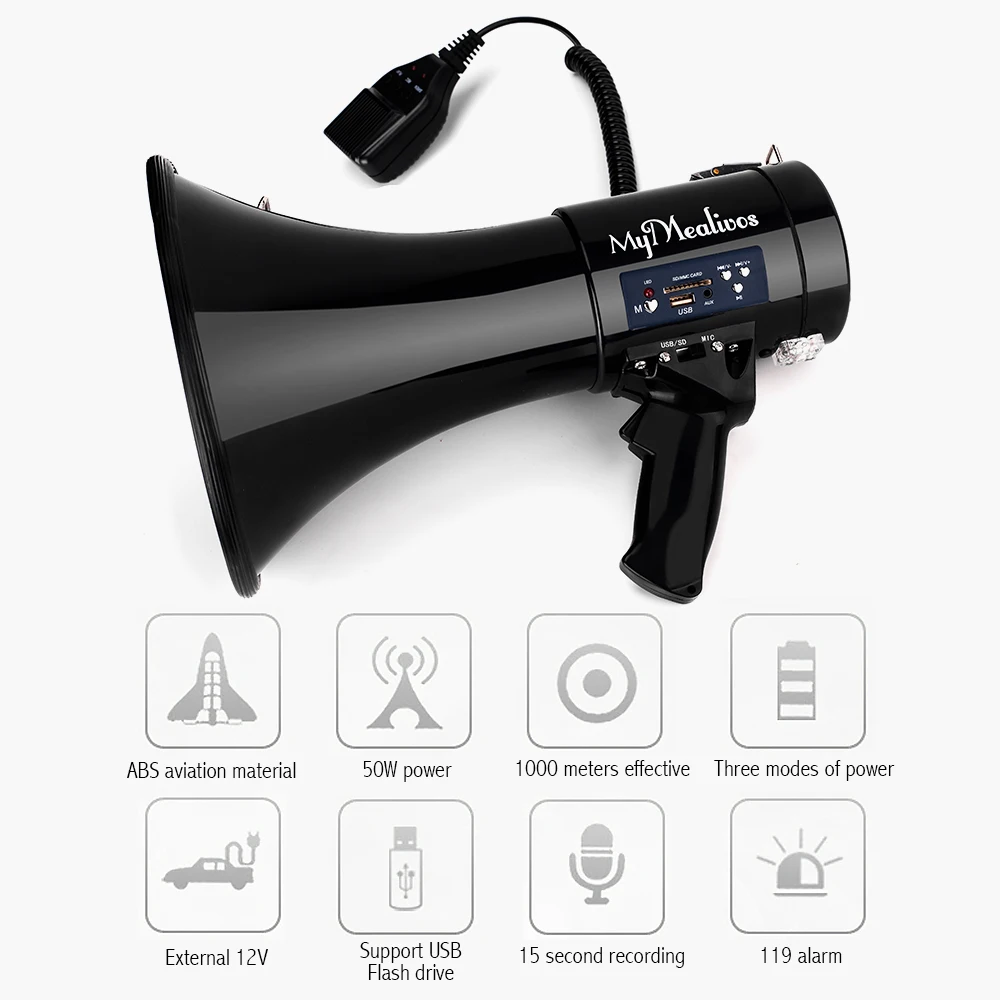  Portable Megaphone 50 Watt Power Megaphone Bullhorn Voice And Siren/Alarm Modes With Volume Control