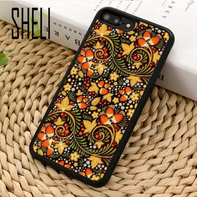 SHELI Khokhloma Russian Pattern Flower Phone Case For iPhone 5 6 6s 7 8 plus 11 pro X XR XS max Samsung S7 edge S8 S9 S10 |