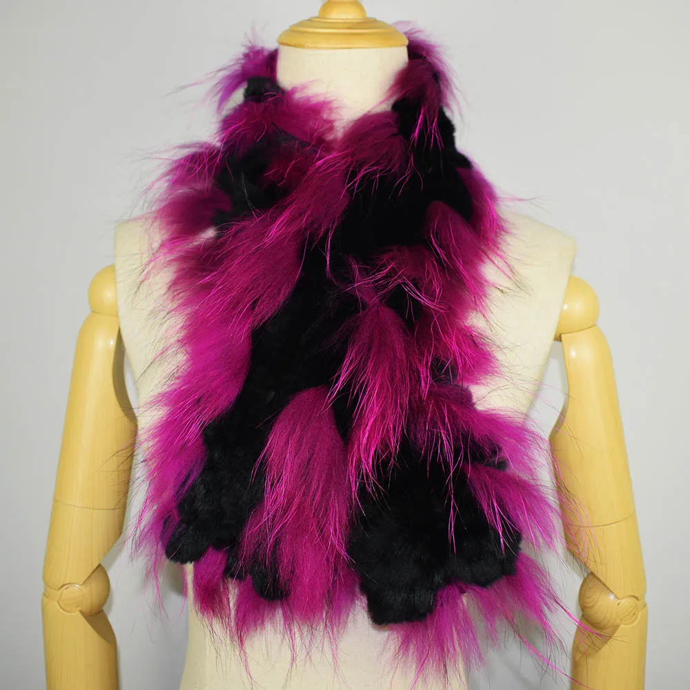 MS. MinShu натуральный меховой шарф ручной вязки шарф из меха кролика рекс натуральный мех шарф с лисьим мехом отделка - Цвет: color 9