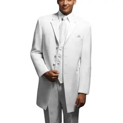 Лидер продаж изготовление под заказ Белые Бальные платья мужские зимние костюмы Жених Свадебный из трех частей Мужчины костюм 2017 (куртка +