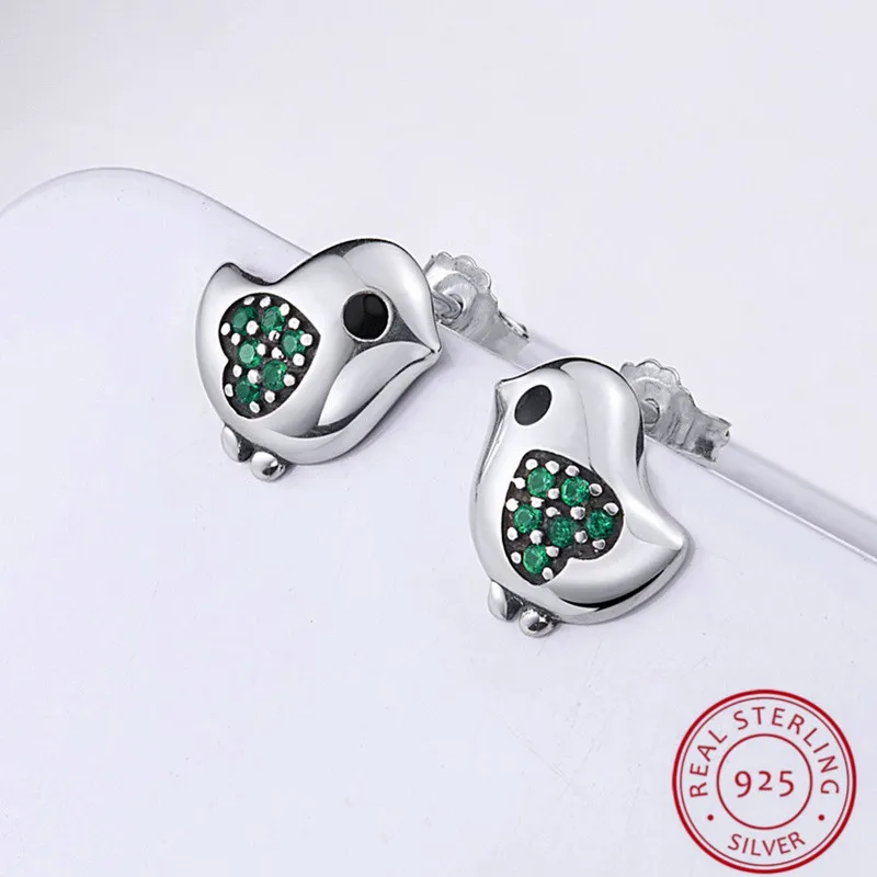 

Cute 925 Sterling Silver Animal Lovely Bird Stud Earrings For Ladies Girls Green Small Stud Earrings Fashion Jewelry Gift
