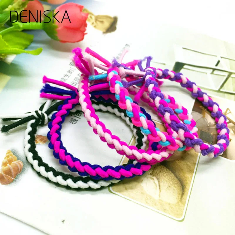 DENISKA 1lot=5pc Weave Rubber Hair Band Bracelet Gum For Hair Kids Hair