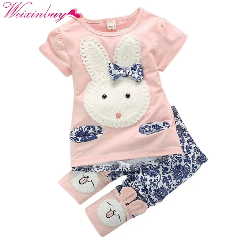 

New Style 2Pcs Baby Kids Girls Top+Short Pants Summer Suits Cute Rabbit Cartoon Children's Clothing Set 1-4Y