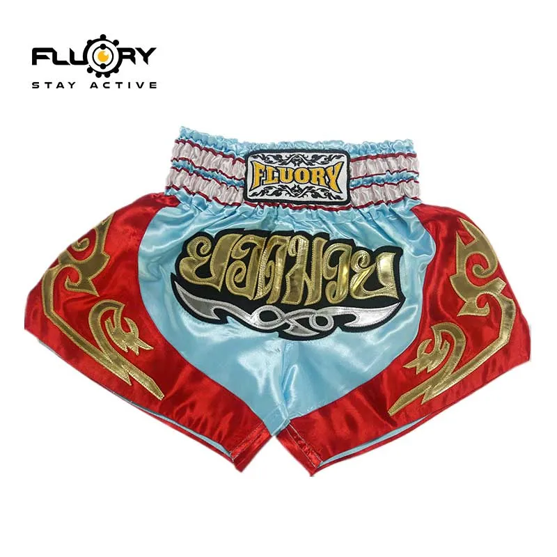 Шорты FLUORY Muay Thai высококачественные шорты для тайского бокса для смешанных боевых искусств для зала шорты для кикбоксинга для детей мальчиков и девочек Боевая тренировка - Цвет: sky blue