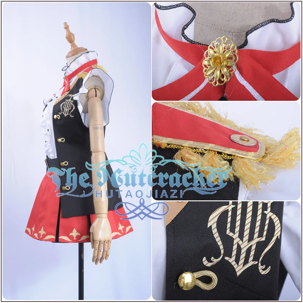 x_01 Game LoveLive!Sunshine!! Aqours Bremen Band Sakurauchi Riko Cosplay Costume Custom Red Pleated Skirt Dress Hairpin Socks Vest (3)