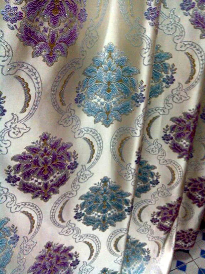 Purple And Blue Big Flowers Curtains Drape For Living Room Fabric
