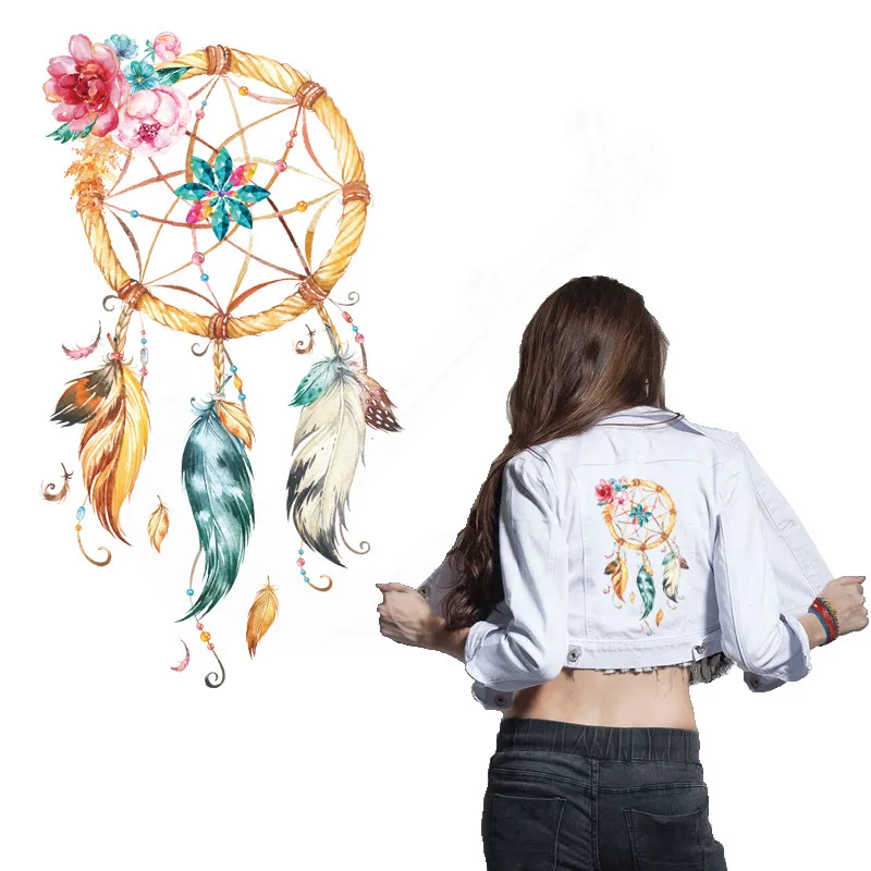 

Multicolored diamonds feather wreath girls Stickers Iron On Patches DIY T-shirt Sweater Heat transfer Patch for clothing
