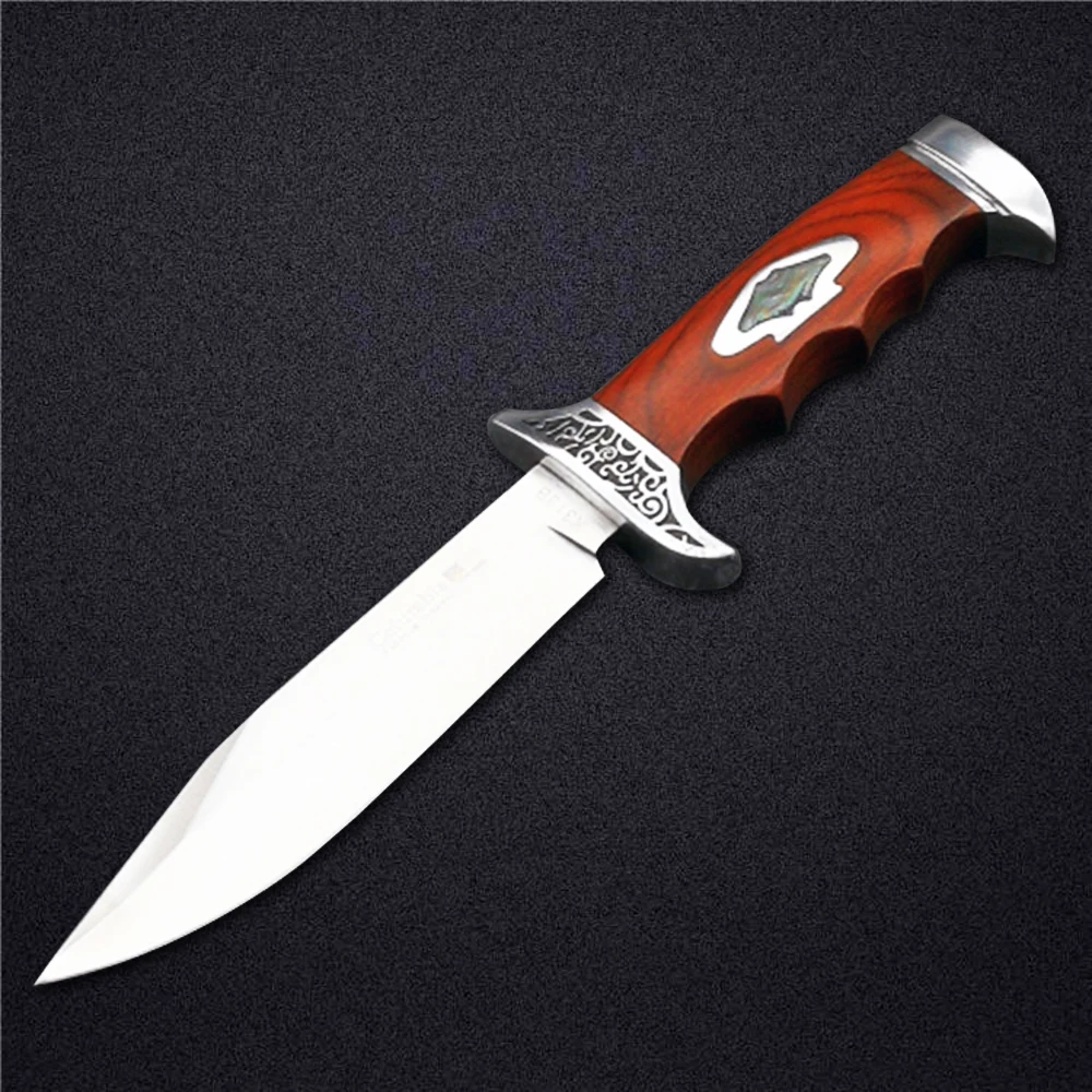 ToughKeng Fixed Blade Hunting Knife 56HRC Hardness Mirror Treatment 5Cr13Mov Steel Wooden Handle Camping Straight Knife