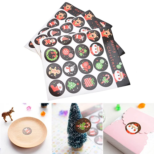 

48pcs DIY Scrapbooking Merry Christmas Gift Kraft Sticker Cookie/Cake/Gift Labels Stickers Kitchen Sweets Party Seal