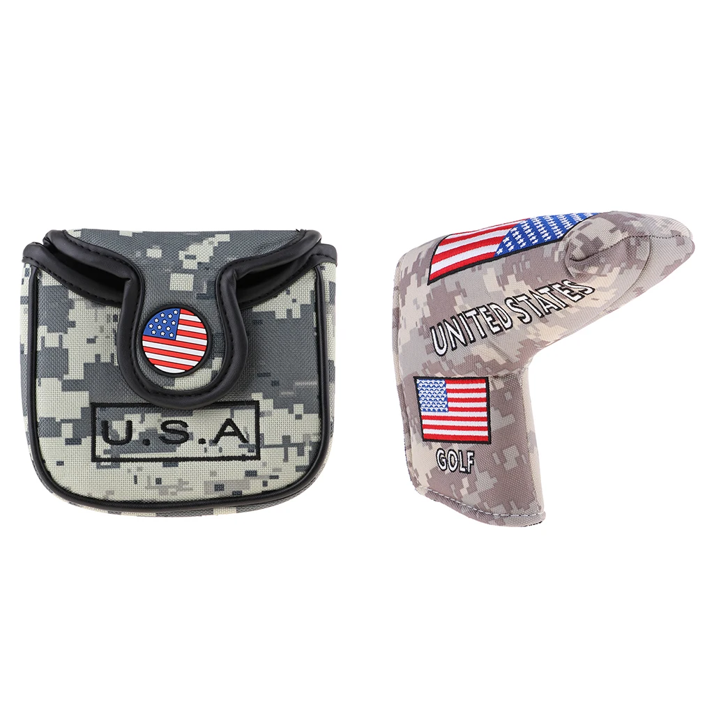 Premium USA American National Flag Golf Blade Putter Head Cover, Nylon Golf Clubs Headcover Protector Bag With Magic Sticker