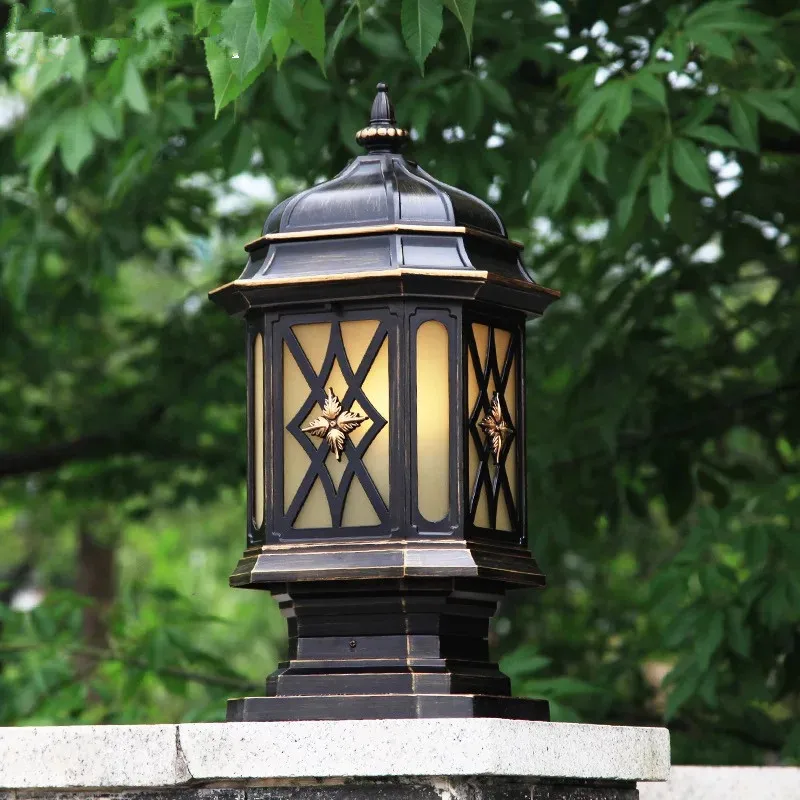 outdoor solar column head light courtyard modern atmospheric villa garden park wall waterproof rust proof door pillar decor lamp HAWBOIRRY European outdoor LED lighting balcony waterproof rust-proof column lamp garden villa classic retro corridor lights