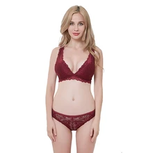 Цветочный кружевной бюстгальтер с глубоким v-образным вырезом и треугольным вырезом, комплект из бюстгальтера и трусиков, кружевное нижнее белье, ультратонкое женское нижнее белье