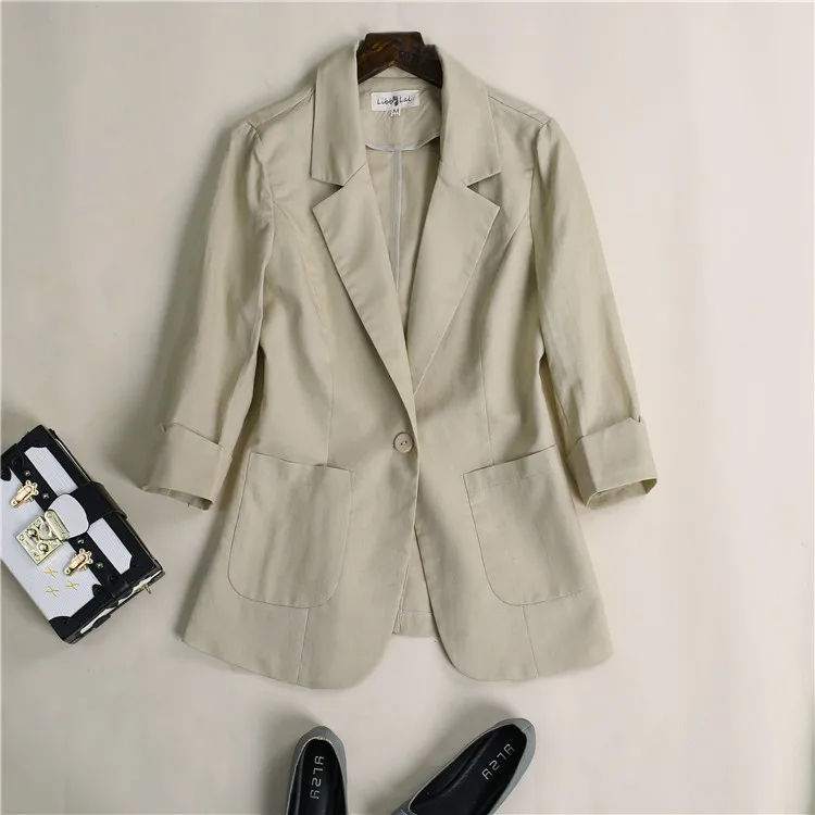 

new women's cotton linen small suit female jacket Office Lady Cotton and linen suit slim short casual Work clothes suit blazer