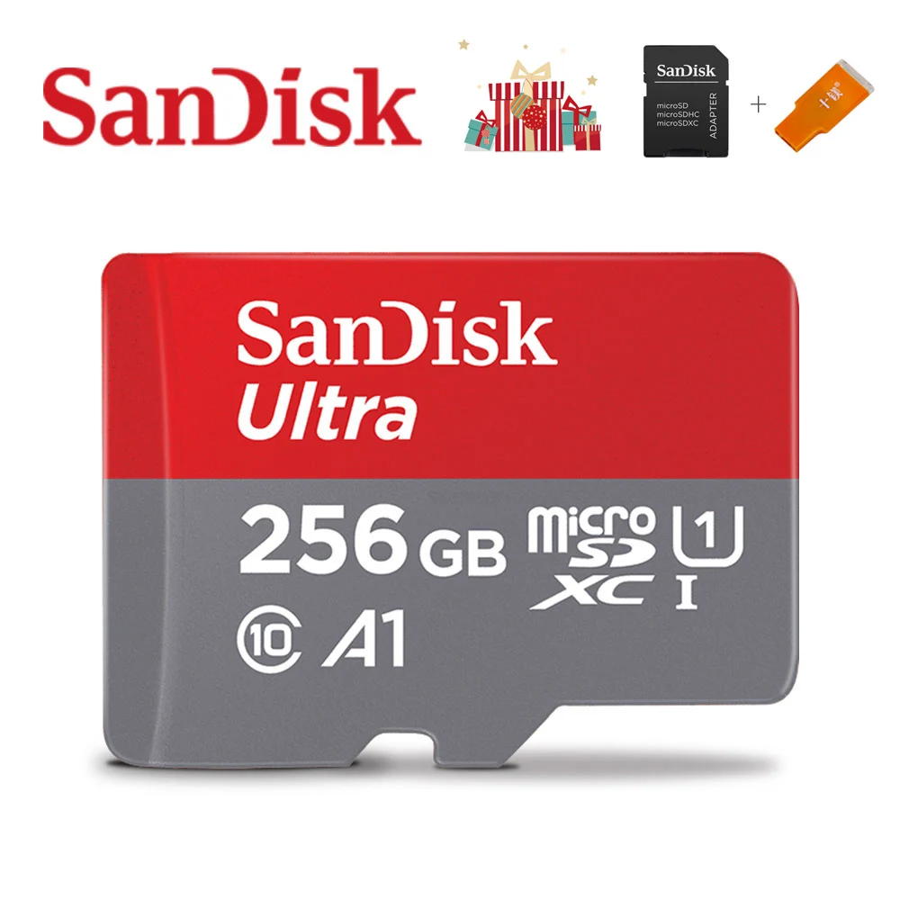 Флеш-накопитель SanDisk Memory Card A1 256 ГБ 200 ГБ 128 Гб 64 Гб U3 98 МБ/с. микро sd карты Class10 UHS-3 флеш-карта памяти Microsd TF/SD карты UHS-1 - Емкость: 256GB-Adpt-CR