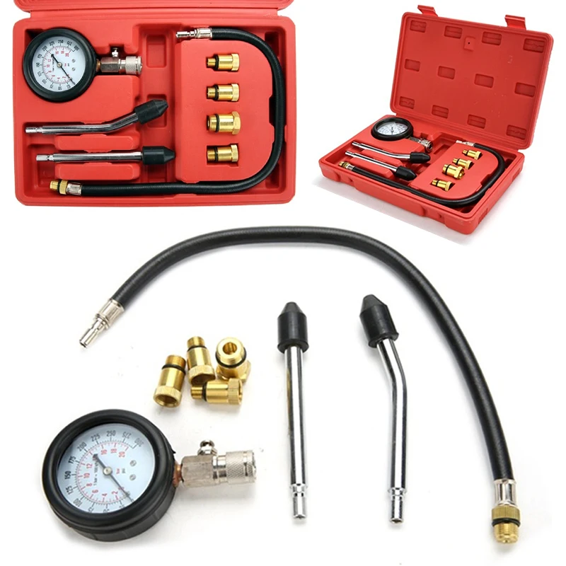 

1 set Professional Cylinder Compression Tester Test Kit Mechanics Gas Engine Fittings M10 M12 M14 M18