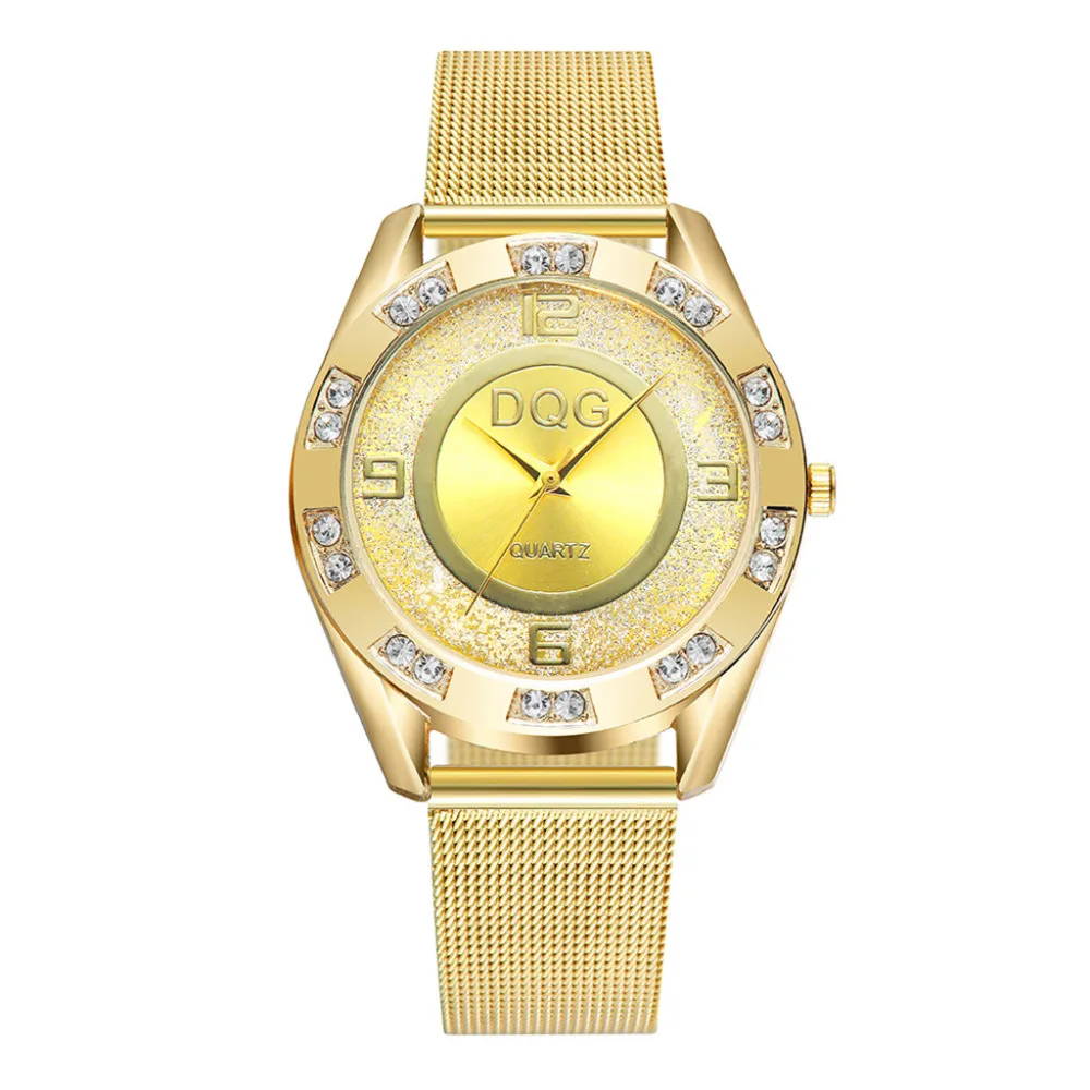 

DQG Relogio Luxury Clock Women Watch Gold Sliver Double Drill Outer Ring Sand Drill Face Mesh Belt Watch uhren relogio femino #A