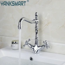 YANKSMART кухня FaucetPolished хром поворотный 360 носик двойные ручки Кухня бортике смеситель с одним отверстием смесительный кран