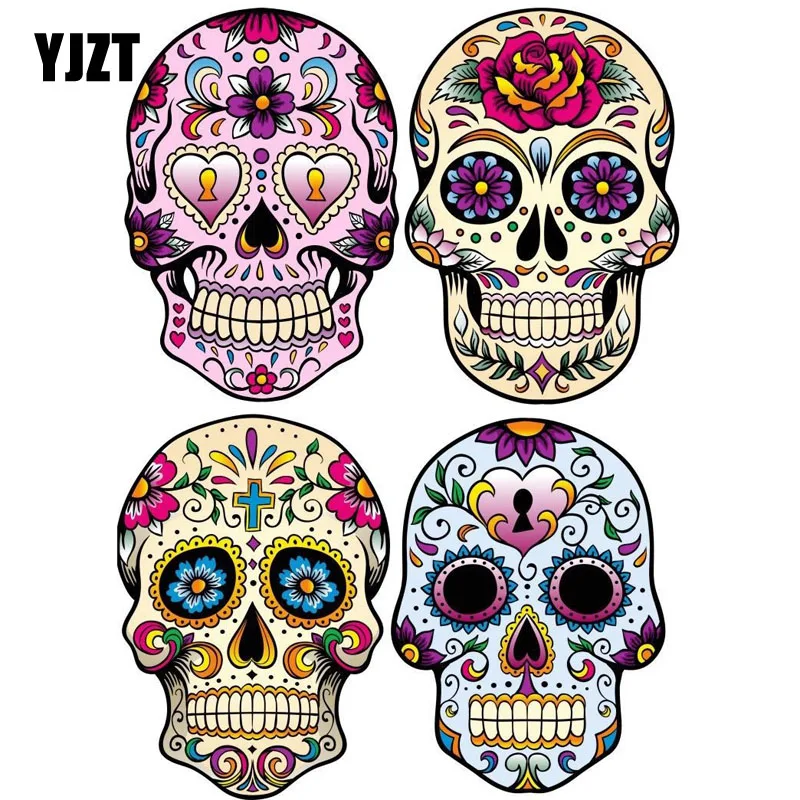 

YJZT 6.8CM*9.7CM 4X MEXICAN SUGAR SKULL Classic Combination Decals Reflective Car Sticker C1-7126