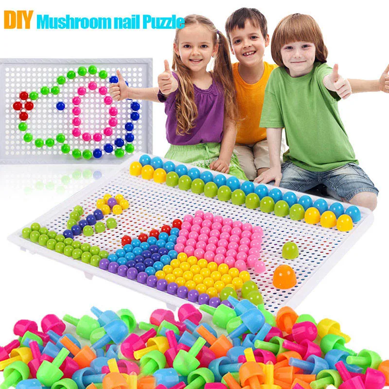 

176 Pcs Mosaic Peg Board Jigsaw Puzzle Mushroom Nails Peg Puzzles Educational Toys for Kids Random Color 998