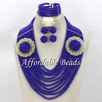 

Royal Blue Wedding Jewelry Set Bridal Beautiful Nigerian Wedding Beads Set New Item Free Shipping ABE085