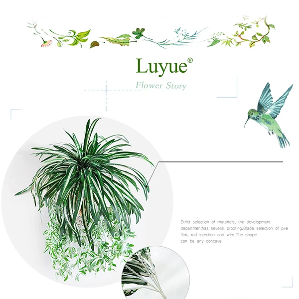 Luyue 65 см искусственные цветы растения настенный хлорофитум горшечные зеленые растения ПВХ поддельные имитация цветок декор для гостиной