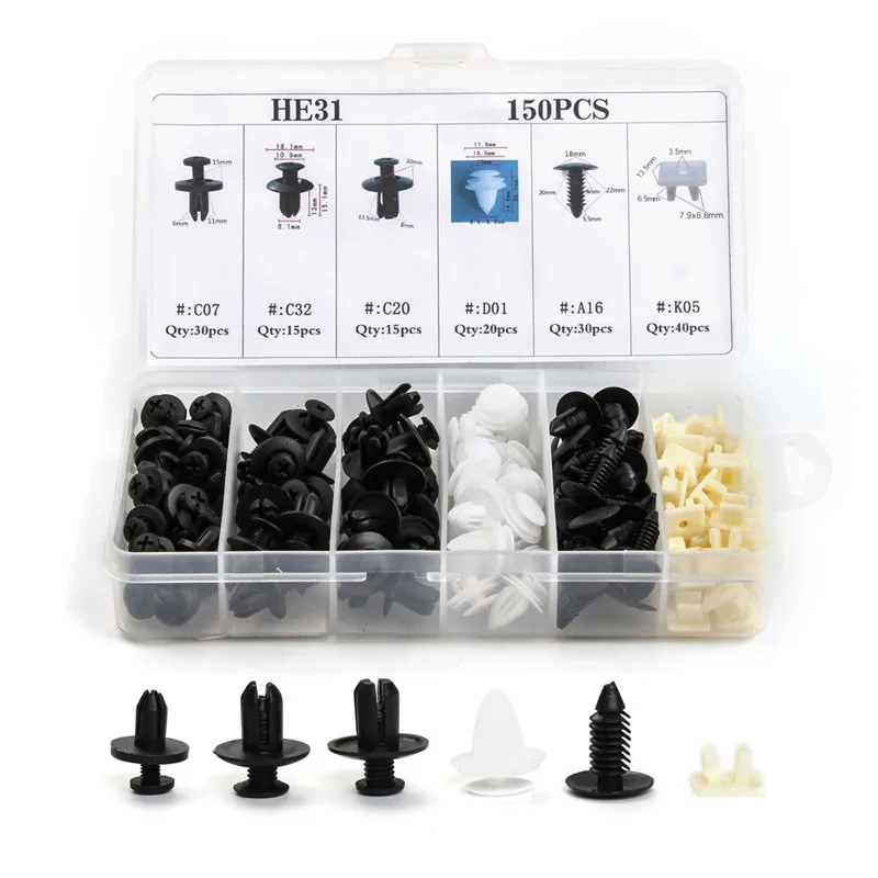 

150PCS 6 Kinds Plastic Car Bumper Clip Rivet Screws Retainer Panel Push Body Interior for BMW VW Clip Nail Fastener Kit