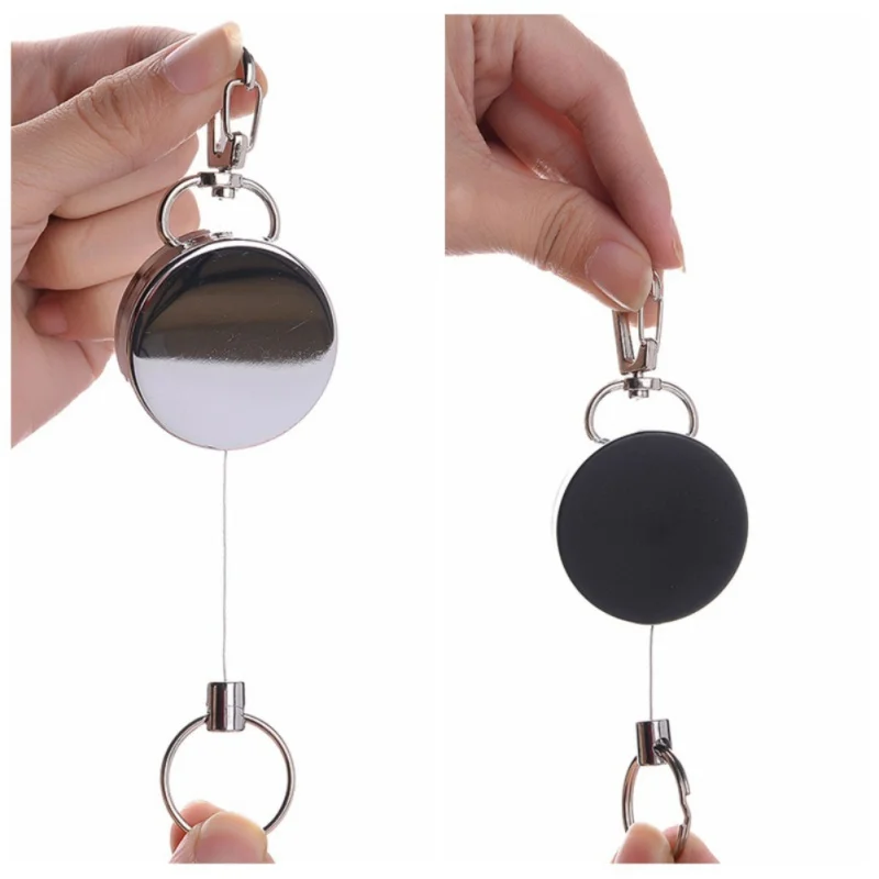 

1PC Anti-theft Stretch Keychain Metal+plastic Easy Pull Buckle 4 High Resilient Silver Telescopic Rope Key Ring Anti Lose
