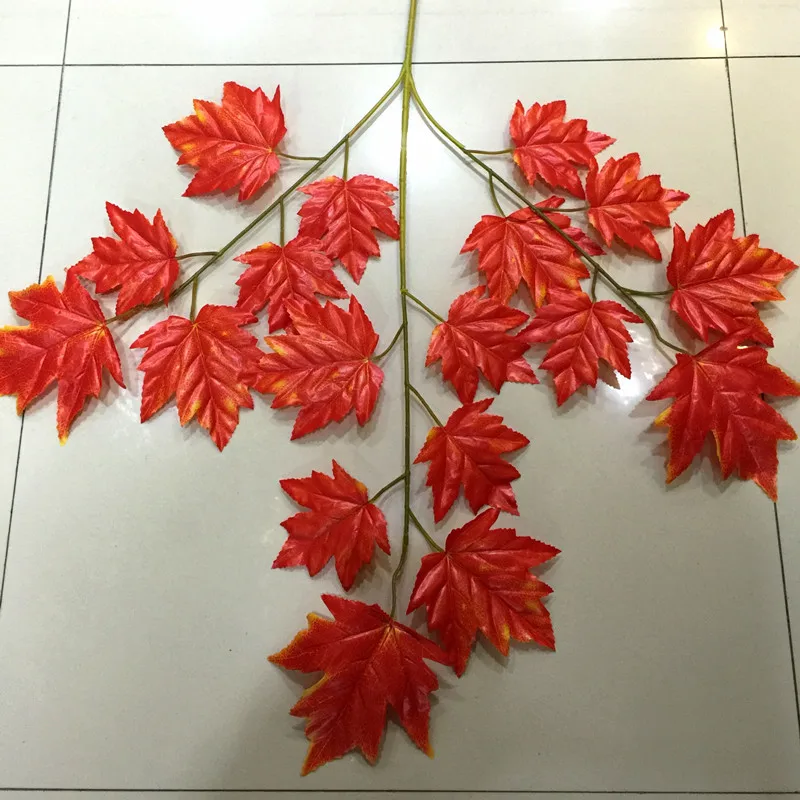 120pcs wholesale artificial red Green maple leaf branch imitation maple silk leafin Artificial