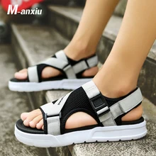Г. Летние мужские спортивные уличные сандалии с перекрестными ремешками на застежке-липучке из PU искусственной кожи Модная Повседневная однотонная Нескользящая пляжная обувь M-anxiu