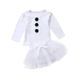 Рождество Детские платье принцессы для девочек Снеговик футболка Топы корректирующие тюль туту юбка для вечеринки платье наряды зима