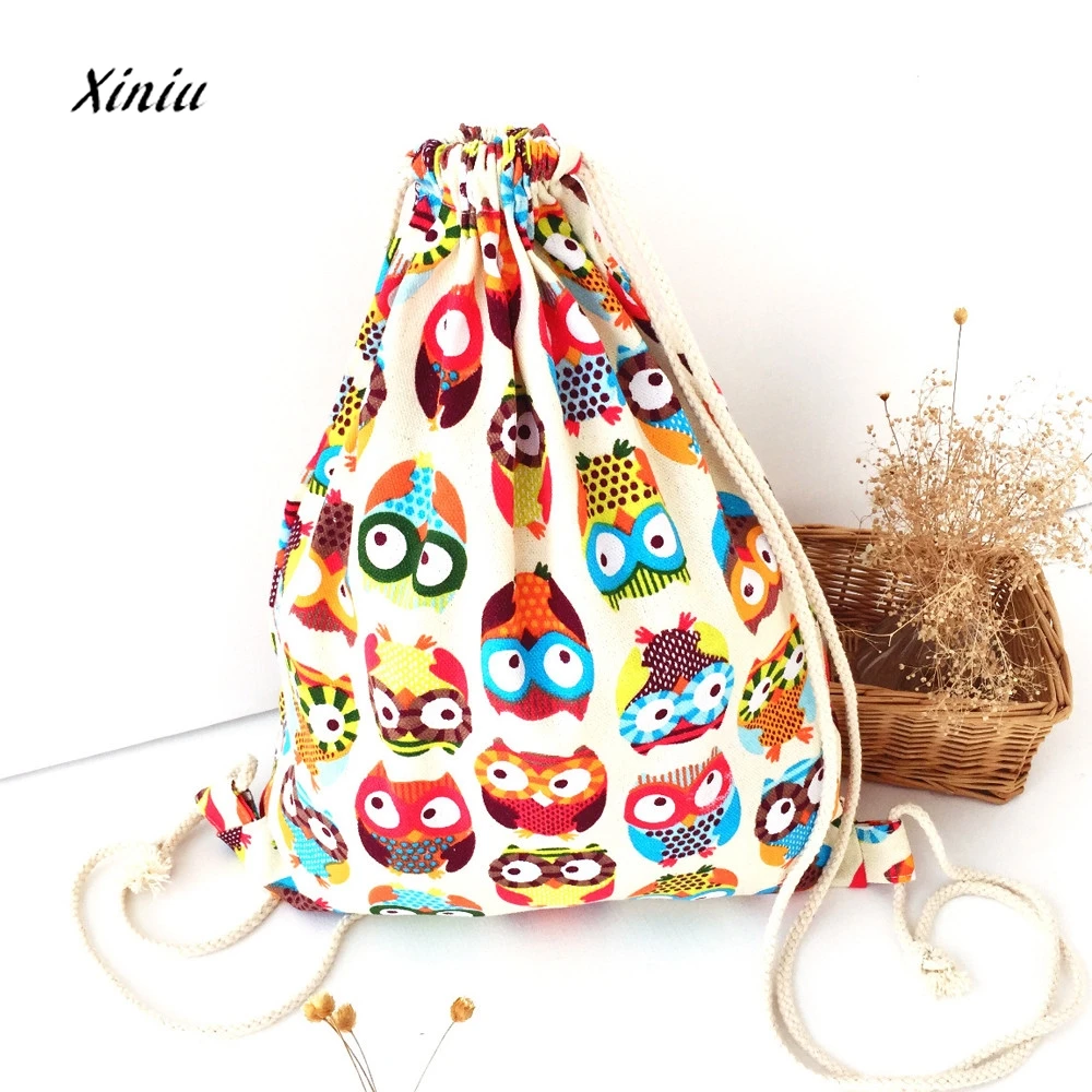 

Womens Owl 3D Drawstring Backpack Canvas Summer Backpack Fashion Package Casual Travel Shopping Bags Harajuku Backpacks