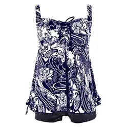 Пижамный костюм Повседневное Для женщин \ цветочные Холтер Tankini Набор из двух частей печати Купальник для СЕРФИНГА ПЛЮС Размеры