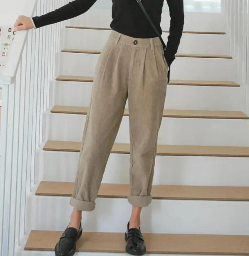 

Women's Corduroy pants 2019 new Harlan feet casual wide leg carrot pants loose flavor was thin trousers autumn winter outdoor OL