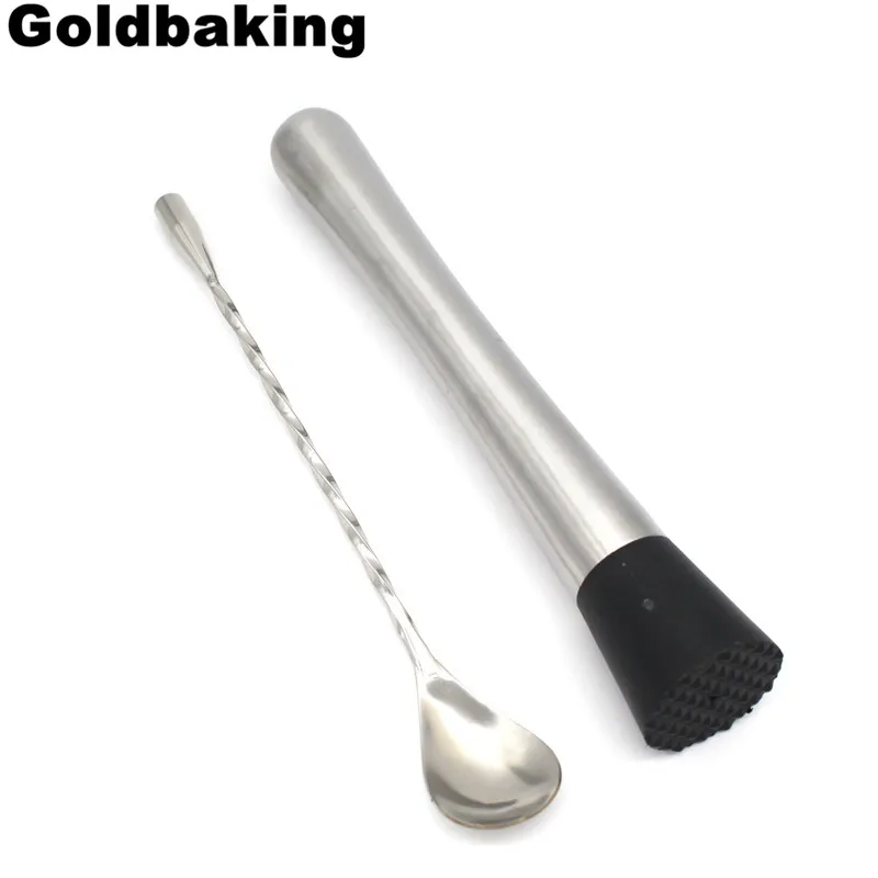 

8 Inch Stainless Steel Cocktail Muddler And 8 Inch Bar Spoon Classic Fruit Muddler