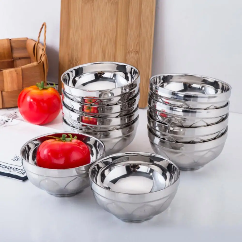 

Stainless Steel Double Walled Insulated Bowl Home Restaurant Canteen Round Soup Rice Bowl Plate Kitchen Cooking Tools