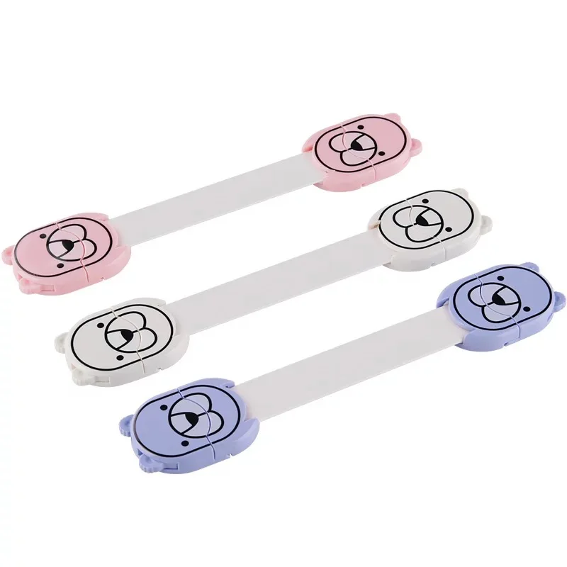 Serrure de sécurité multifonctionnelle dessin animé Bear | 10 pièces, rose/blanc, serrure de sécurité, serrure d'armoire, serrure pour réfrigérateur (lot de 10)