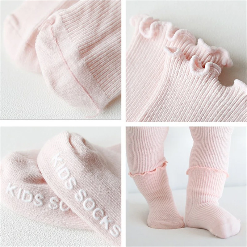 Лидер продаж 5 цветов детские Детские хлопковые носки противоскользящие Детские носки модные с кружевом Бальные новорожденных носки 1 пара осень-зима