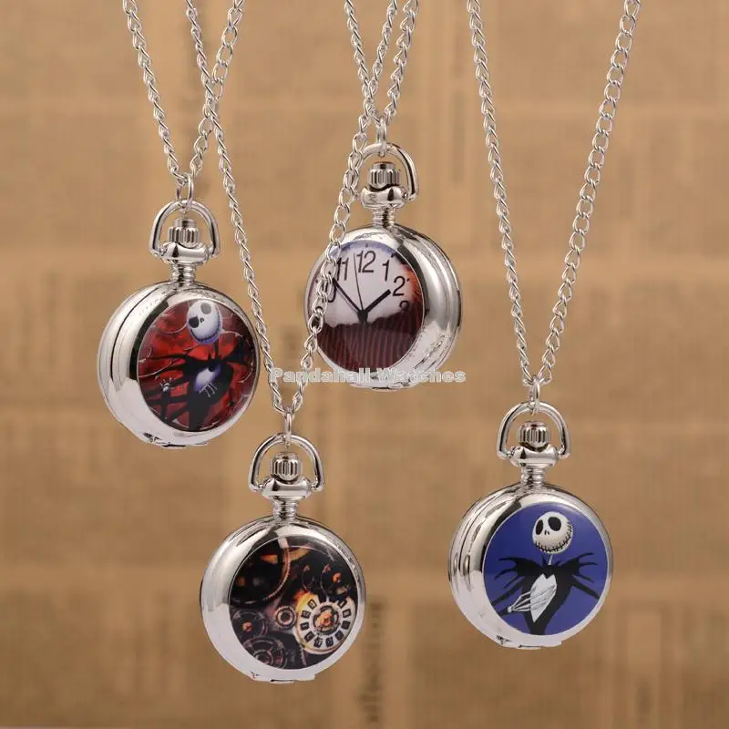 Alloy Quartz Pocket Watches with Mixed Pattern Iron Chain and Lobster Claw Clasps Platinum Mixed Color